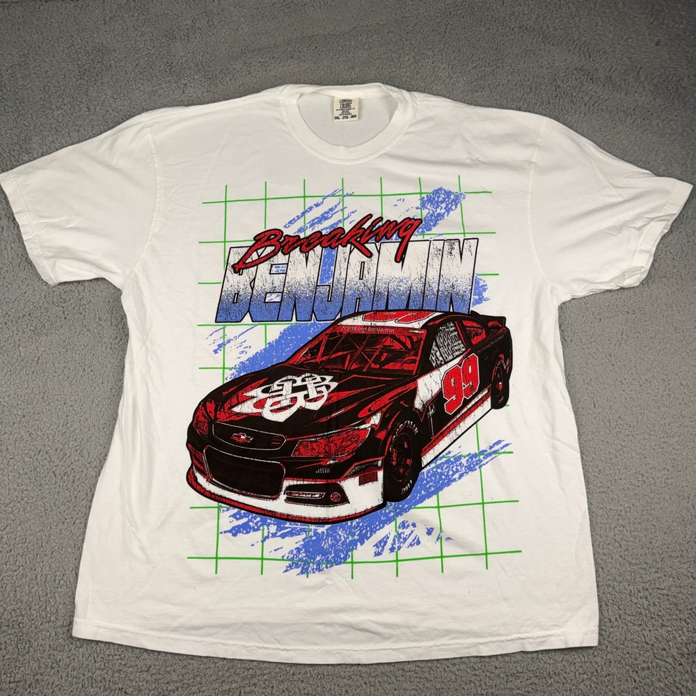 Breaking Benjamin 2024 Tour Concert Shirt Mens 2XL White Racing Car Distressed
